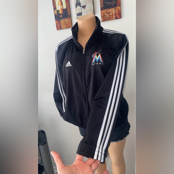 NWT ADIDAS MARLINS MIAMI BLACK ZIP CLOUSURE IN FRONT SIZE L(14-16) Jr (6) - Picture 1 of 9